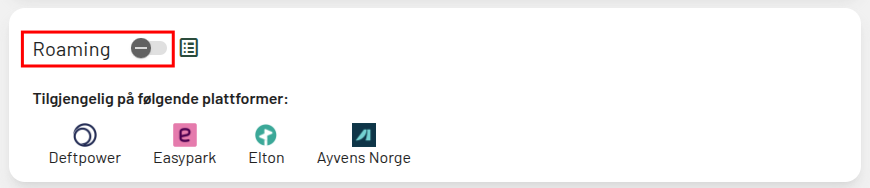 Innstillingen for roaming under Pris og tilgang i CURRENT Portal, med stopp-skilt-ikonet som viser at roaming er av